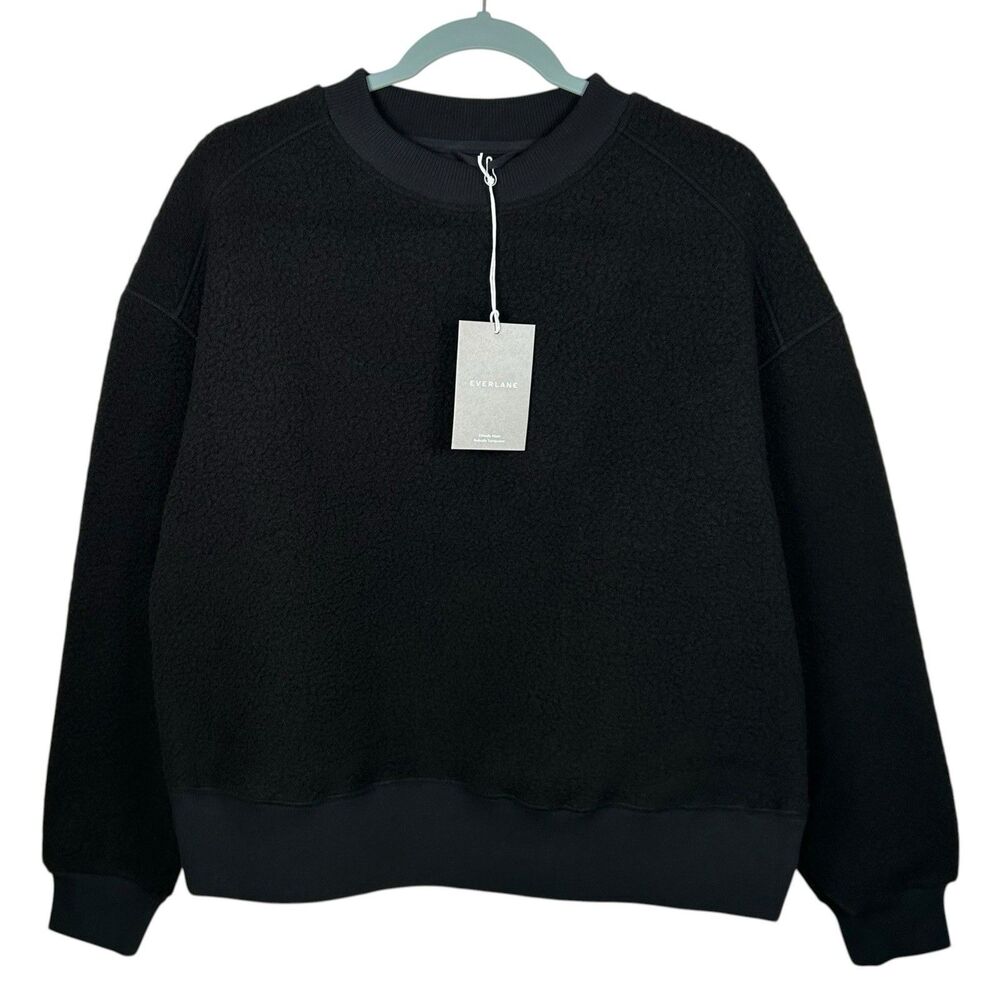 NWT Everlane Fleece Sweater Womens S Black Oversized Sherpa Crewneck Renew Boxy